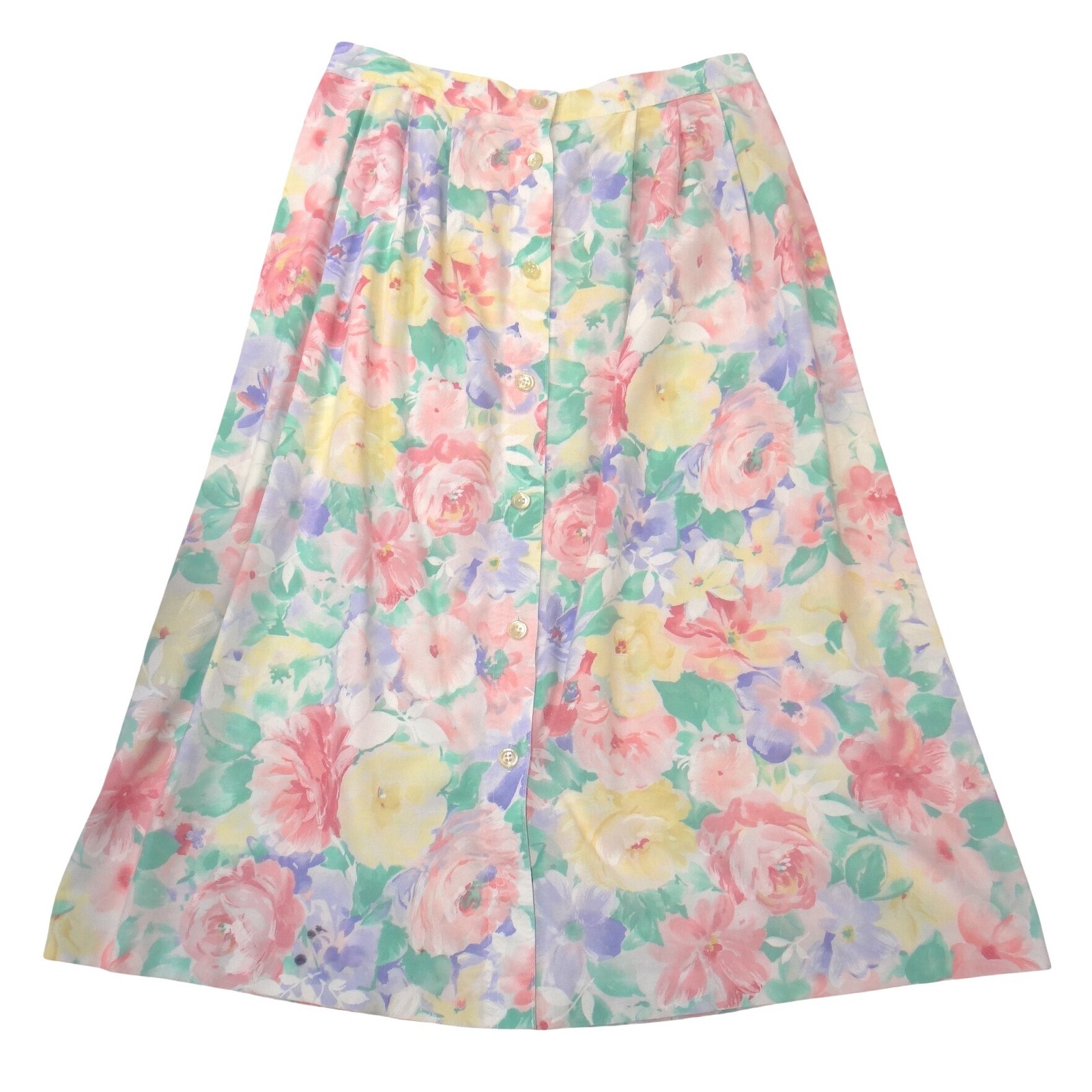 Alfred Dunner Vintage 90s Floral Button Front Midi Skirt Pastel Women Size 14